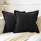 MIULEE Black Corduroy Decorative Throw Pillow Covers Pack of 2 Soft Striped Pillows Pillowcases with Broad Edge Modern Boho H
