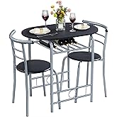 Yaheetech 3-Piece Dining Room Table Set, Kitchen Table & Chair Sets for 2, Compact Table Set w/Steel Legs, Built-in Wine Rack