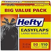 Hefty® Garbage Bags, Value Pack Large 90 Litres Black, EasyFlaps®, 110 Bags
