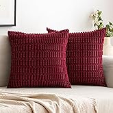 Woaboy Pack of 2 Burgundy Corduroy Decorative Throw Pillow Covers 18X18 Inch Couch Pillow Covers Soft Boho Throw Pillows Mode