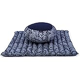 Leewadee Meditation Cushion Set – 1 Round Zafu Meditation Pillow and 1 Square Roll-Up Zabuton Meditation Mat, Pillows Bundle 