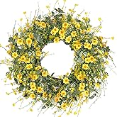 Sggvecsy Yellow Daisy Wreath 24 Inch Spring Summer Wreath Fake Silk Floral Wreath with Green Eucalyptus Leaves and Lavender f