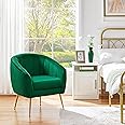 Yaheetech Accent Chair, Modern Barrel Vanity Chair with Gold Metal Legs, Tufted Accent Armchair for Living Room/Bedroom/Offic