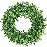 Lvydec Artificial Green Leaves Wreath - 15" Boxwood Wreath Outdoor Green Wreath for Front Door Wall Window Party Décor