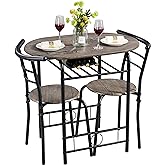 Yaheetech 3 Piece Dining Table Set, Kitchen Table & Chair Sets for 2, Compact Bistro Table Set with Steel Legs, Built-in Wine