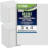 U.S. Art Supply 3" x 4" Mini Professional Primed Stretched Canvas (1-Pack of 12-Mini Canvases) - Ideal for Painting & Crafts