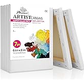 PHOENIX Stretched Canvas for Painting 6x8 Inch/7 Value Pack, 8 Oz Triple Primed 5/8 Inch Profile 100% Cotton White Blank Canv