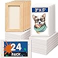 FIXSMITH Mini Stretched Canvas - 24 Pack 3 x 5 Inch, 2/5” Profile Small Canvases, 100% Cotton Art Primed Little Blank Canvas 