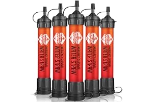 5 High Capacity Emergency Survival Water Straws - Personal Filter for Camping, Hiking, Travel, Biking, Survival, preparedness