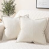 Mecatny Corduroy Pillow Covers 20x20 Inch Set of 2 - Striped Throw Pillow Covers with Wide Border for Living Room, Bed - Soft