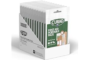 Curad First Aid Portable Pack, Ideal for Travel, Carry-on, Backpacks, Water Resistant Pouch, Variety Size Bandages, Alcohol S