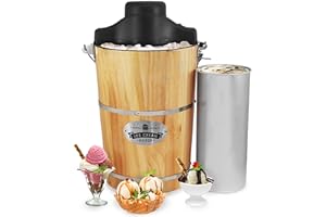 Elite Gourmet Old Fashioned 6 Quart Vintage Wood Bucket Electric Ice Cream Maker Machine Appalachian, *Bonus Classic Die-Cast