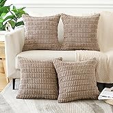 OTOSTAR Set of 4 Soft Corduroy Decorative Throw Pillow Covers 18x18 Square Striped Pillowcases Boho Home Decor Cushion Covers