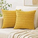 Woaboy Pack of 2 Fall Corduroy Decorative Throw Pillow Covers 18x18 Inch Yellow Couch Pillow Covers Soft Boho Throw Pillows M