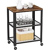 VASAGLE BRYCE Serving Cart, 3-Tier Kitchen Utility Cart on Wheels with Storage, for Living Room, Accent Furniture with Steel 