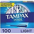 Tampax Pearl Tampons Light Absorbency, With Leakguard Braid, Unscented, 50 Count X 2 Packs (100 Count Total)