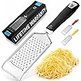 Zulay Kitchen Professional Cheese Grater Stainless Steel - Durable Rust-Proof Metal Lemon Zester Grater With Handle - Flat Ha