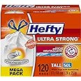 Hefty® Garbage Bags, Ultra Strong Tall 50 Litres White, Drawstring, Arm & Hammer odour neutralizer, 120 Bags