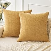 MIULEE Pack of 2 Fall Couch Throw Pillow Covers 18x18 Inch Soft Gold Chenille Pillow Covers for Sofa Living Room Solid Dyed P