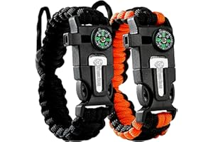 Atomic Bear Paracord Bracelet (2 Pack) - Adjustable - Fire Starter - Loud Whistle - Perfect for Hiking, Camping, Fishing and 
