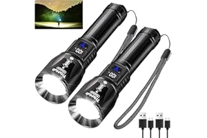 TrixHub Rechargeable Flashlights 2 Pack, 990,000 Lumens Super Light Flashlight with LCD Digital Display, 5 Adjustable Mode Po