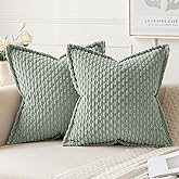 MIULEE Greyish Green Throw Pillow Covers 18x18 Inch Pack of 2 Soft Corduroy Pillow Covers Decorative Striped Pillowcases with