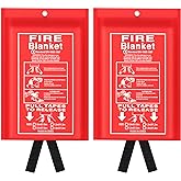 Jeagou Emergency Fire Blanket for Kitchen and Home, 2 Pack 39.37” x 39.37” Fiberglass Fire Safety Blankets for Survival, Supp