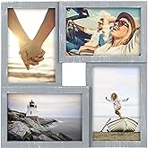 Malden International Designs Puzzle Wall Collages Berkshire Graywash Dimensional Wall Collage Picture Frame, 4 Option, 4-4x6,