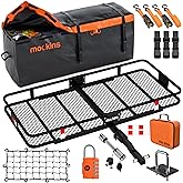 Mockins 60x20x6 Folding Cargo Carrier Hitch Mount | 500 lb Cap Hitch Rack &16 CuFt Soft Shell Waterproof Cargo Carrier Bag | 