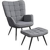 Yaheetech Accent Chair with Ottoman, Modern Armchair and Footrest Set with High Back and Metal Legs, Oversized Lounge Chair a