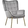 Yaheetech Velvet Fabric Accent Chair, Vanity Chair with Golden Metal Legs, Upholstered Living Room Chairs Leisure Tufted Sofa