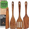 Wooden Spatula for Cooking, Kitchen Set of 4, Natural Teak Wooden Utensils including Paddle, Turner Spatula, Slotted Spatula 