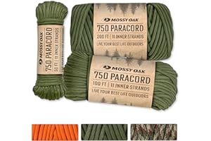 Paracord 750 Heavy Duty Paracord Rope by Mossy Oak in 50 FT, 100 FT & 200 FT Lengths - Camping, Fishing, Hunting, Outdoor Use