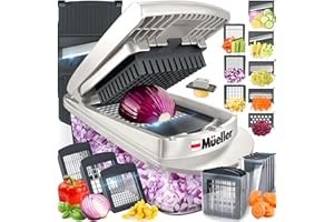 Mueller Pro-Series 10-in-1, 8 Blade Vegetable Chopper, Onion Mincer, Cutter, Dicer, Egg Slicer with Container, French Fry Cut