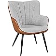 Yaheetech Accent Chair, Modern Fuzzy Boucle Fabric and Faux Leather Armchair, Upholstered Vanity Chair with High Curved Back 