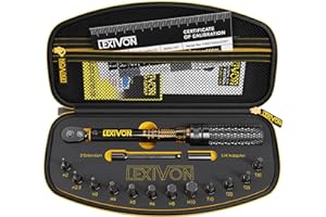 LEXIVON Bike Torque Wrench 1/4-Inch Dr. 15-Piece Kit | 72-Tooth Gear, Dual-Direction Click Type 2~26 Nm / 17.7~230.1 in-lb (L