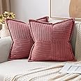 MIULEE Corduroy Pillow Covers with Splicing Set of 2 Super Soft Couch Pillow Covers Broadside Striped Decorative Textured Thr