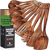 Wooden Spoons for Cooking, 10 Pcs Teak Wood Cooking Utensil Set – Wooden Kitchen Utensils for Nonstick Pans & Cookware – Stur
