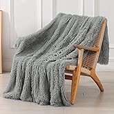 Tuddrom Decorative Extra Soft Faux Fur Throw Blanket 50" x 60",Solid Fuzzy Reversible Long Hair Shaggy Blanket,Fluffy Cozy Pl