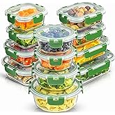 JoyJolt JoyFul 24pc Borosilicate Glass Storage Containers with Lids. 12 Airtight, Freezer Safe Food Storage Containers, Pantr