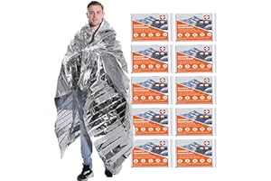 Emergency Blankets Mylar Thermal Blanket,(10 Pack) of Gigantic Space Blanket 82 * 64 in. Survival Blankets Heavy Duty Camping