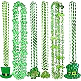 Zhanmai 18 Pieces St. Patrick's Day Necklace Shamrock Clover Green Bead Pendant Necklace for Holiday Festival Decoration, 6 T