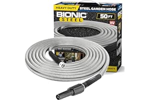 Bionic Steel Metal Garden Hose 50 Ft with Nozzle, 304 Stainless Steel Water Hose, 50 Ft Garden Hose Tough & Flexible, Lightwe