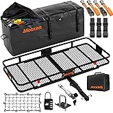 Mockins 60x20x6 Folding Cargo Carrier Hitch Mount Steel Rack 500lb Cap & 16 Cu Ft Soft Shell Waterproof Cargo Bag | Tow Hitch