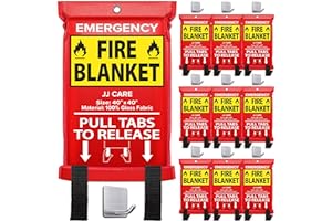 JJ CARE Fire Blanket – 10 Packs with Hooks – Emergency Fire Blanket for Home & Kitchen, High Heat Resistant Fire Suppression 