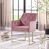 Morden Fort Velvet Accent Chairs Barrel Modern Armchair with Cushions Openwork U-Shaped Base Gold Metal Legs Upholstered Tuft