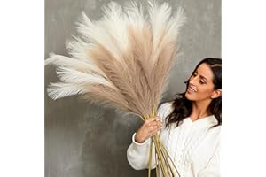 QUBITFUL Faux Pampas Grass, 9 PCS 37''/3.1FT Tall Fluffy Fake Pompas Floral, Large Artificial Pompous Grass Branches for Floo