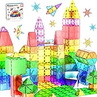 PicassoTiles 60 Piece Set 60pcs Magnet Building Tiles Clear Magnetic 3D Building Blocks Construction Playboards, Creativity b