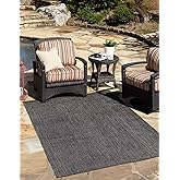 Unique Loom Collection Casual Transitional Solid Heathered Indoor/Outdoor Flatweave Area Rug (4' 1" x 6' 1" Rectangle, Black/