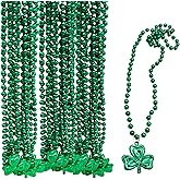 4E's Novelty 24 Pcs St Patricks Day Beads Necklace Bulk Green Shamrock Beads for Irish Party Favors & Supplies, Costume Acces